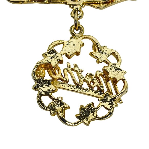 Vintage Gold Tone Rhinestone Mother Brooch With Dangling Mother Charm (5758) - Picture 7 of 7